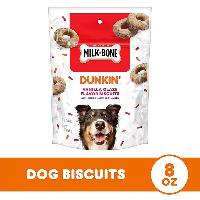 Milk-Bone Dunkin' Vanilla Glaze Flavor Dog Biscuits with Other Natural Flavors, 8 oz Bag