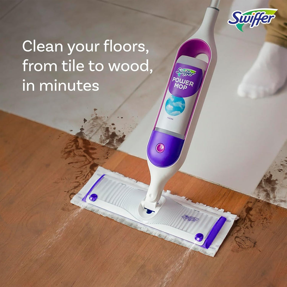 Swiffer PowerMop Multi-Surface Cleaning Kit with Rechargeable Handle and Fresh Scent Solution for Hardwood, Tile, and Laminate Floors