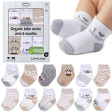 Mother's Choice Organic Cotton Baby Socks 0-6 Months, 12 pairs, Soft, Cozy, and Gentle Socks for Infants Girls and Boys