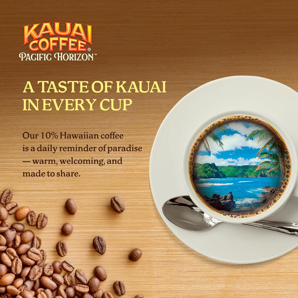 kauai coffee coconut caramel crunch 10% hawaiian arabica 10oz ground coffee, smooth and rich medium roast