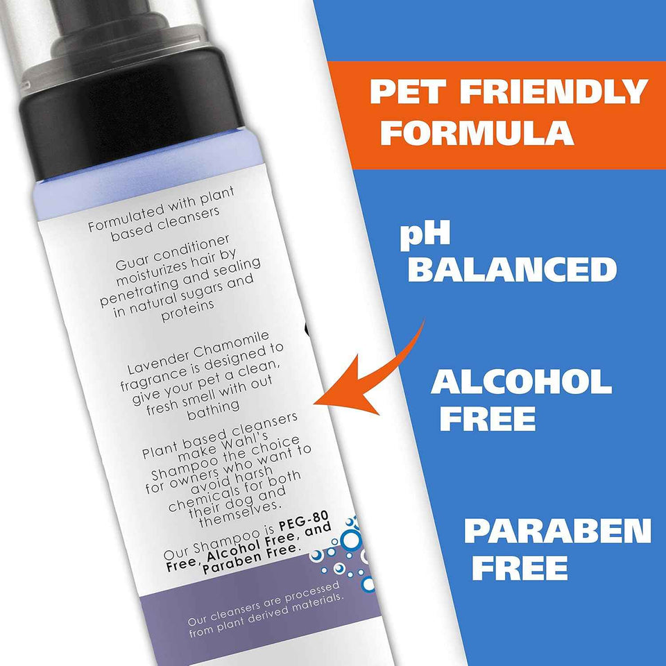 Wahl USA Pet Friendly Waterless No Rinse Shampoo for Animals – Lavender & Chamomile Scented - Cleaning, Conditioning, Detangling, & Moisturizing Shampoo for Dogs – 7.1 Oz - Model 820014A
