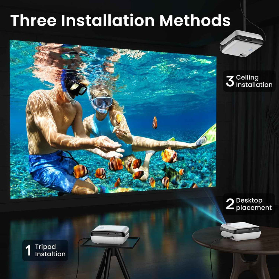 HAPPRUN Native 1080P Bluetooth Mini Projector, Full HD Portable Outdoor Movie Projector with Built-in Speaker, Compatible with Smartphone, HDMI, USB, AV, Fire Stick, PS5 for Home, Bedroom, Outdoor Use