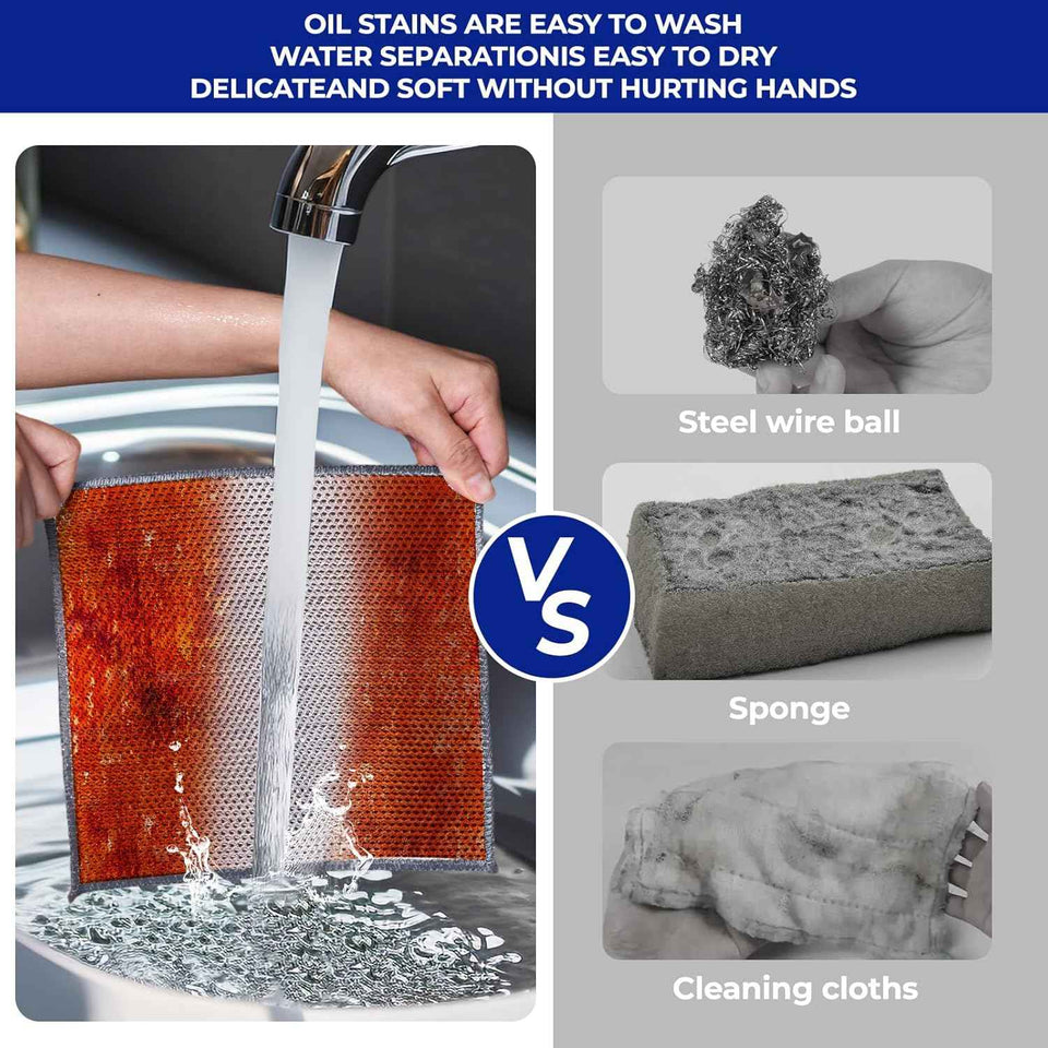 12 PCS 3-Layer Non-Scratch Multipurpose Steel Wire Dishcloths - Reusable Quick-Dry Odor-Free Scrub Cloths
