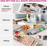 Criusia 26-Pack Large Drawer Organizer Bins - Clear Plastic Kitchen and Bathroom Organizers