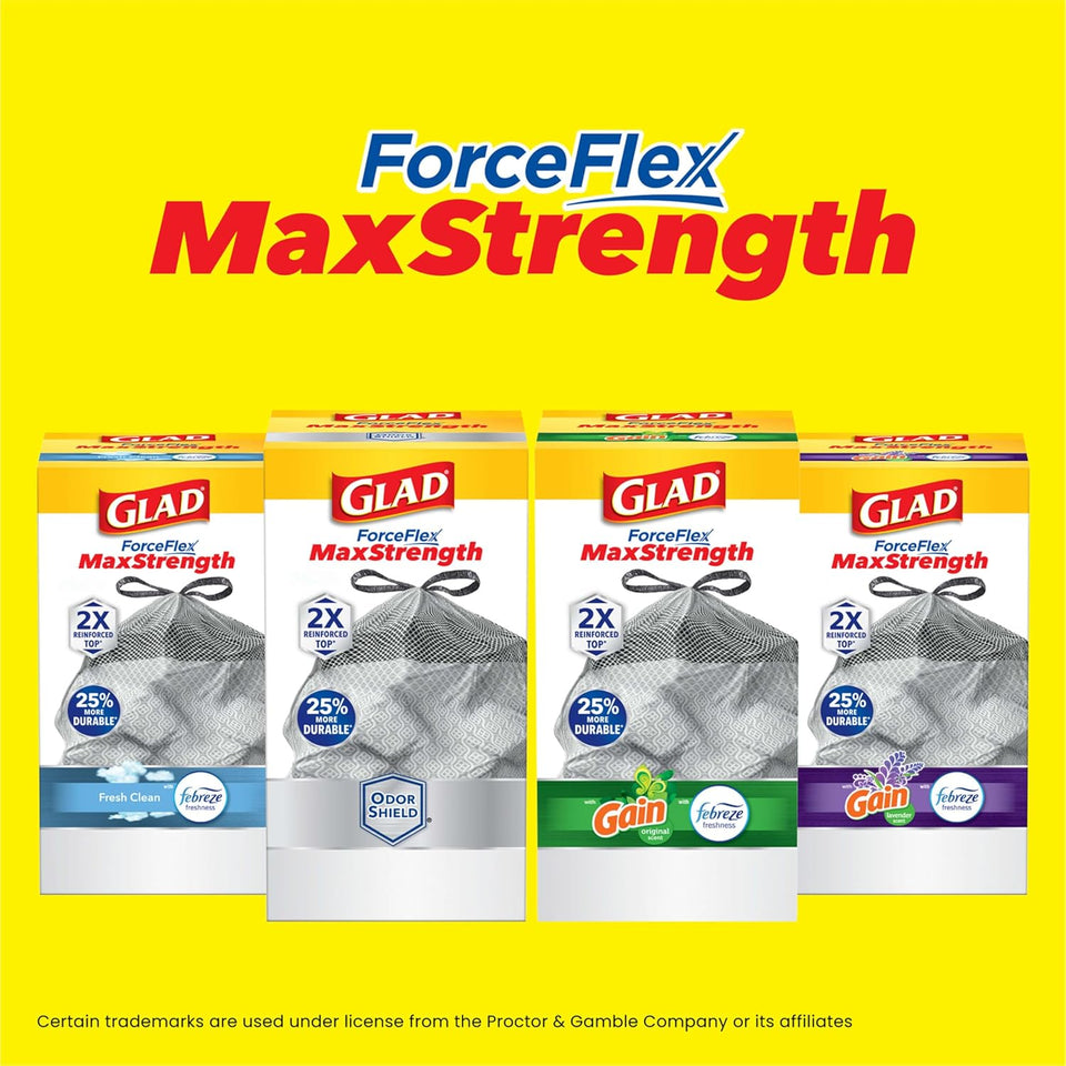 Glad ForceFlex MaxStrength Kitchen Drawstring Trash Bags, 20 Gal, Fresh Clean, 80 Ct, Pack May Vary