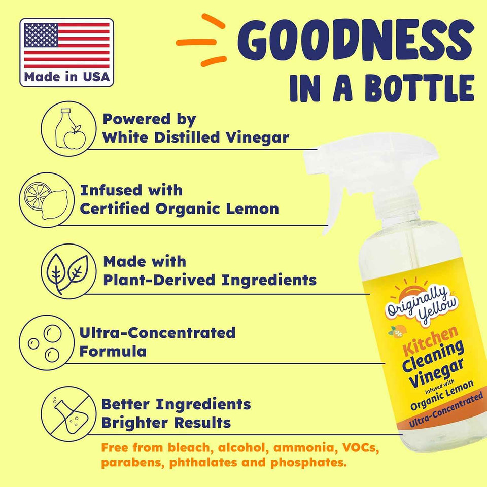 Originally Yellow Plant-Based Kitchen Cleaner, 16 Fl Oz (3-Pack), Powered by Natural Vinegar & Infused with Organic Lemon