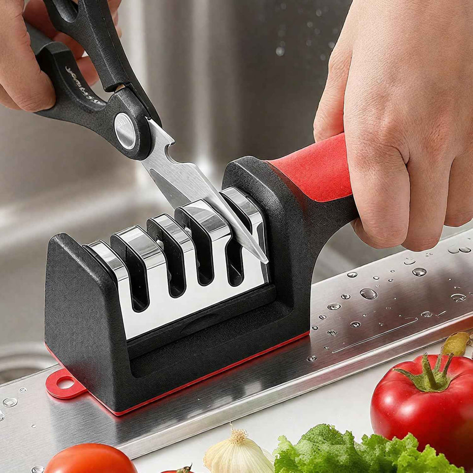4-in-1 professional kitchen knife sharpener with tungsten steel and ceramic slots