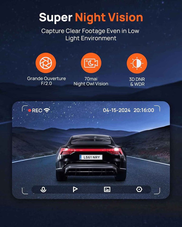 70mai dash cam m310, 1296p qhd, 130° wide-angle fov, wdr, night vision, ios/android, parking monitor, time-lapse