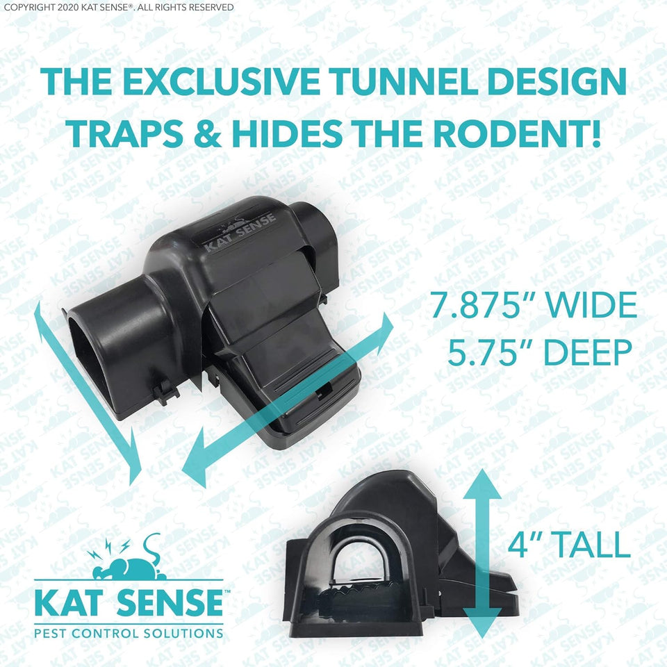 Kat Sense Covered Rat Trap & Chipmunk Trap, Prevents Accidental Triggering with Tunnel Design, Quick Action Pest Control Device, Indoor Outdoor Mouse Trap, Reusable Snap Style Rodent Control