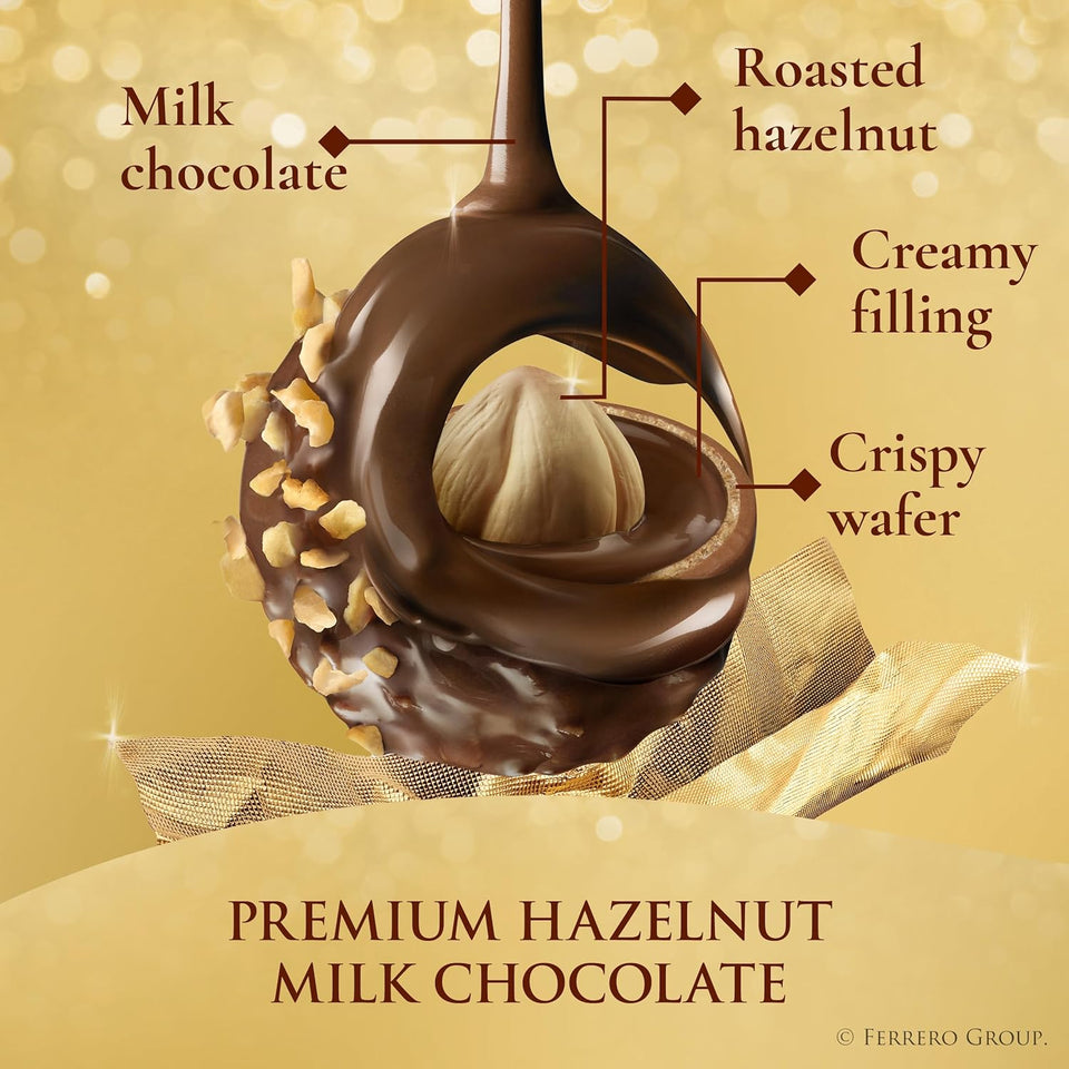 Ferrero Rocher gourmet hazelnut milk chocolate gift box with 16 individually wrapped chocolates, 7 oz, perfect for gifting and sharing