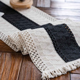 Alynsehom Macrame Table Runner Cream Beige Boho Table Runners with Tassels Hand Woven Cotton Table Runner Rustic Farmhouse Table Runners for Bohemian Kitchen Dining Table(12x71in)