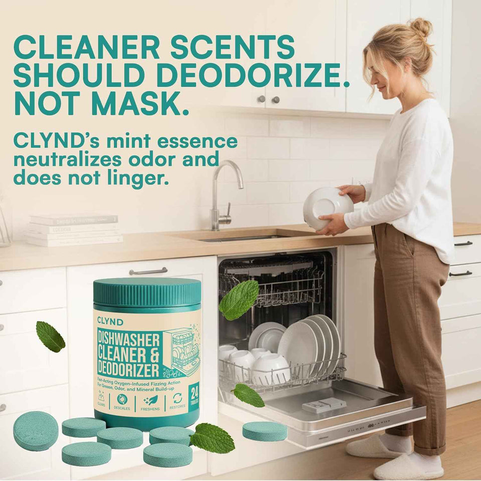 Dishwasher cleaner and deodorizer tablets - 24 pack, natural, heavy duty, low suds, fresh mint