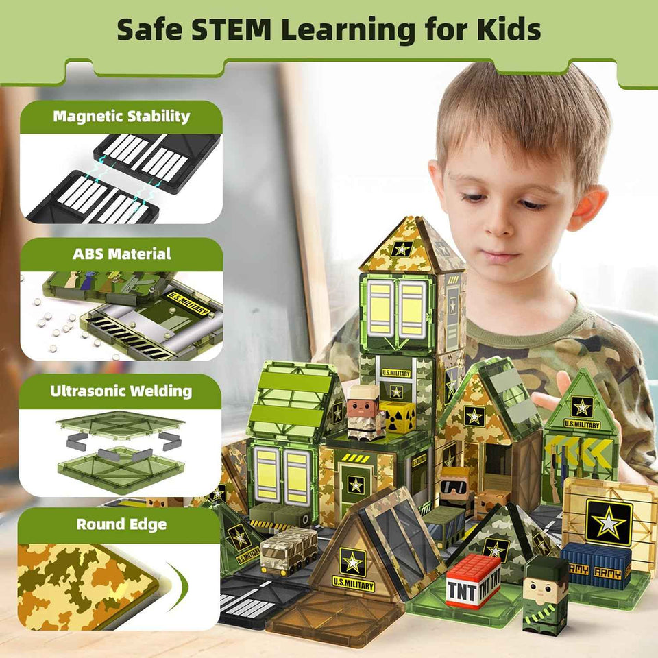 GobiDex 100PCS magnetic building blocks army toys for toddler kids ages 3-5, STEM construction toys for boys and girls