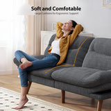 Pipishell Convertible Futon Sofa Bed,66" Corduroy Futon Couch with Adjustable Backrest and Armrests, Recliner Sleeper Sofa for Small Spaces, Play Room or Office, Grey