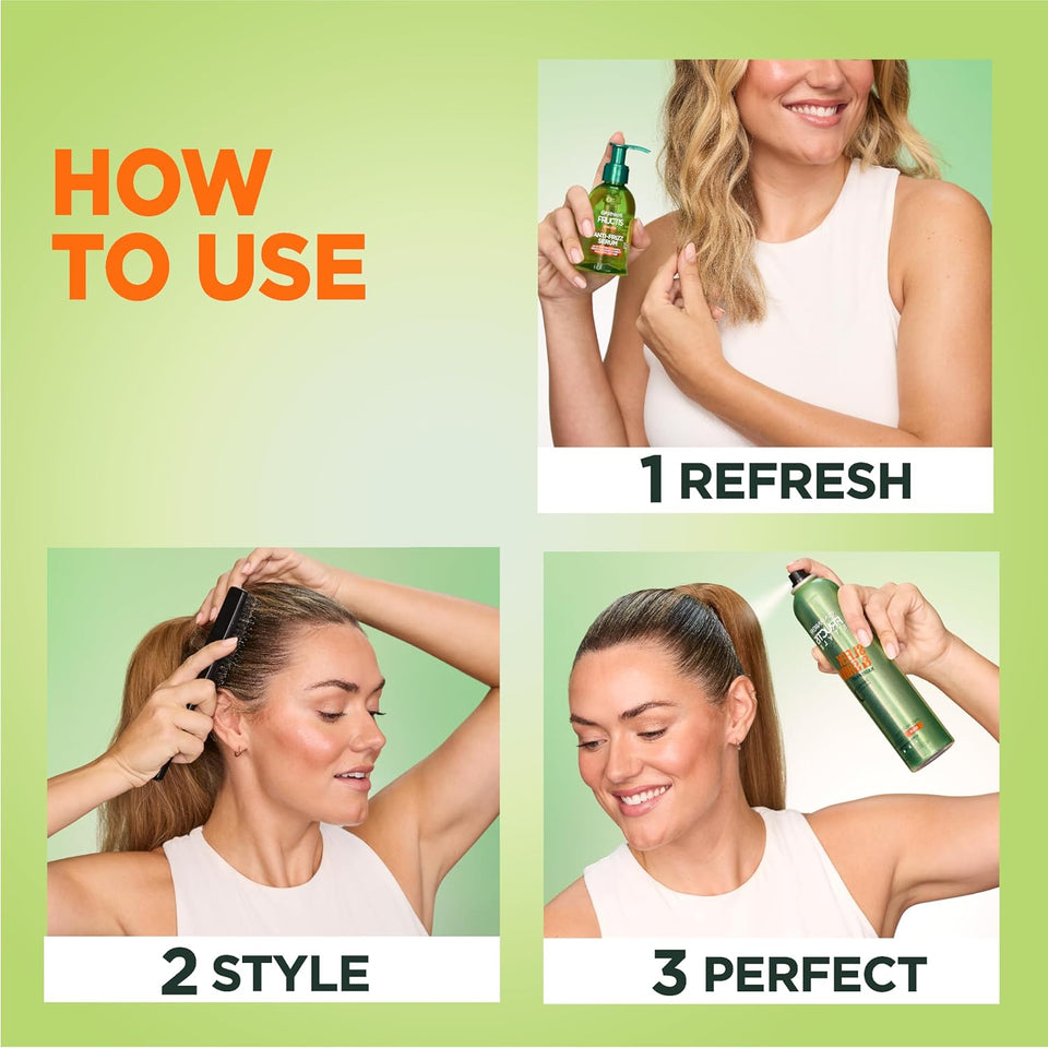 Garnier Fructis Style Sleek and Shine Anti-Humidity Hairspray, Ultra Strong Hold, Frizz Protection 8.25 Oz, 1 Count (Packaging May Vary)