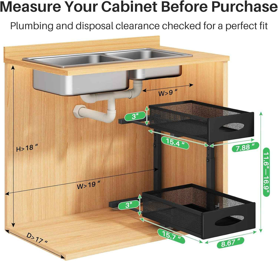 stainless steel under sink organizer with 2 tier pull out cabinet basket mesh sliding drawers