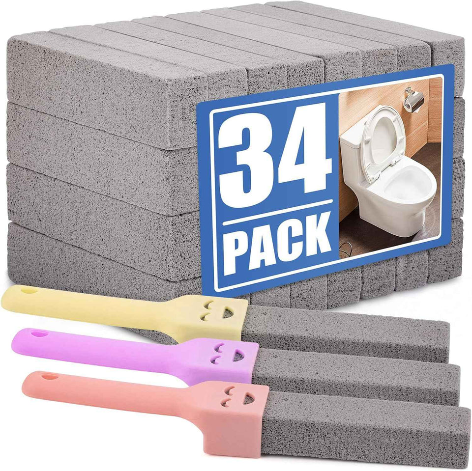 Navona 8 Pack Pumice Stone Scouring Sticks with 2 Universal Handles, Grey Pumice Stone Cleaner for Cleaning Toilets, Bathrooms, Kitchens, Spas and Pools