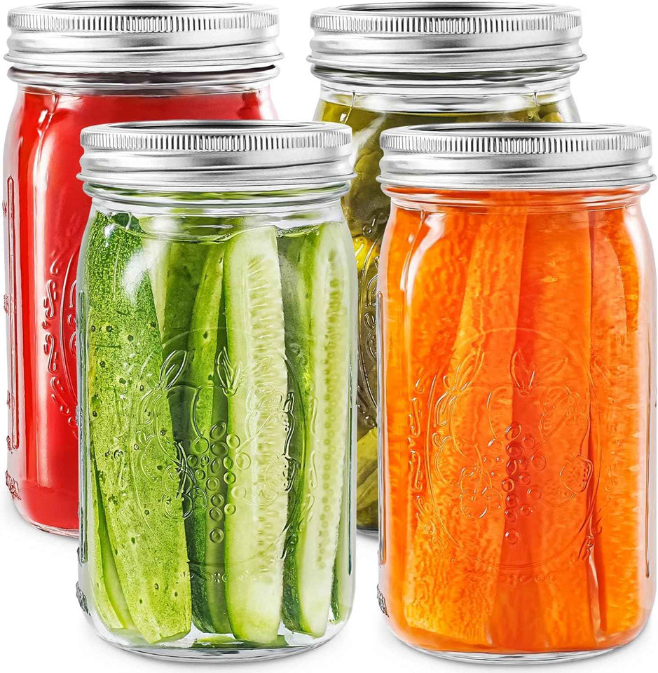 Miuyhji Wide Mouth Mason Jars 16 oz with Lids [6 Pack], Canning Jars with Metal Airtight Lids and Bands, 16 oz Glass Jars for Fermenting, Pickling, Freezing, Preserving, Meal Prep, Jar Décor