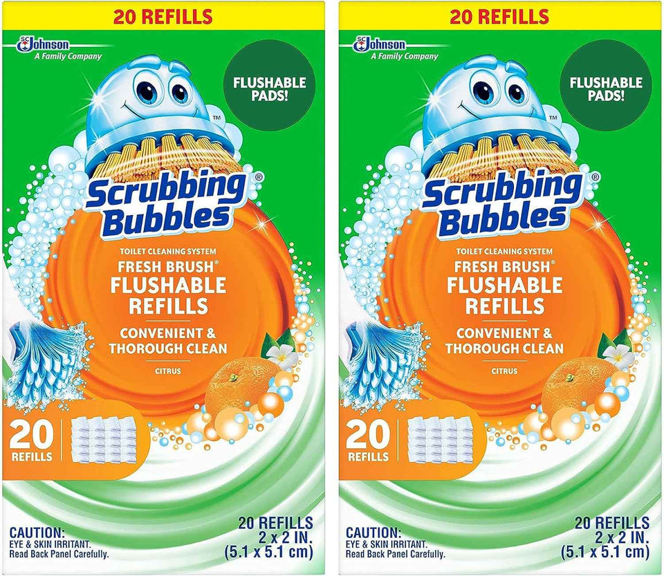 Scrubbing Bubbles Flushable Toilet Bowl Wand Cleaner Refills, Fresh Brush Cleaner Toilet Refill Pads, Removes Limescale & Odors, Citrus Scent, 20 Count (Pack of 1)