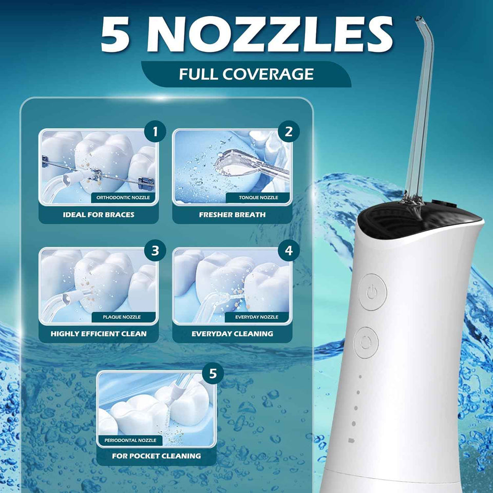 High-Pressure 120PSI Water Dental Flosser with 300ml Reservoir - Portable, Rechargeable Teeth & Gum Cleaner