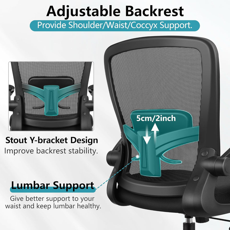 FelixKing Office Chair, Ergonomic Desk Chair Breathable Mesh Chairs Adjustable High Back Lumbar Support Flip-up Armrests, Executive Rolling Swivel Comfy Computer Chairs Home Office Black