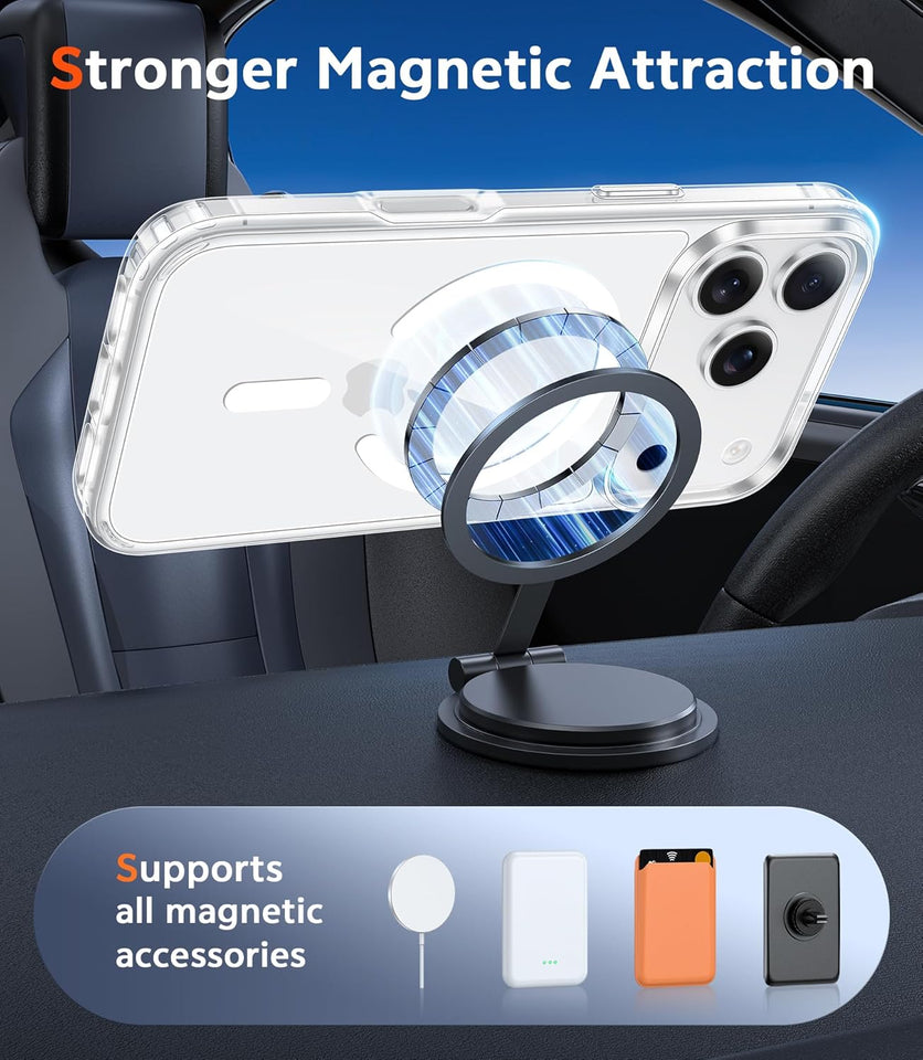 FNTCASE for iPhone 17 Pro-Max Case: Clear Magnetic Phone Cases with Screen Protector Compatible with Magsafe Slim Anti Yellowing Rugged Shockproof Protective Transparent Cell Cover (A-Clear)