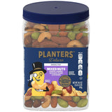 planters unsalted premium nuts 34.5 oz resealable container with roasted california pistachios and mixed nuts