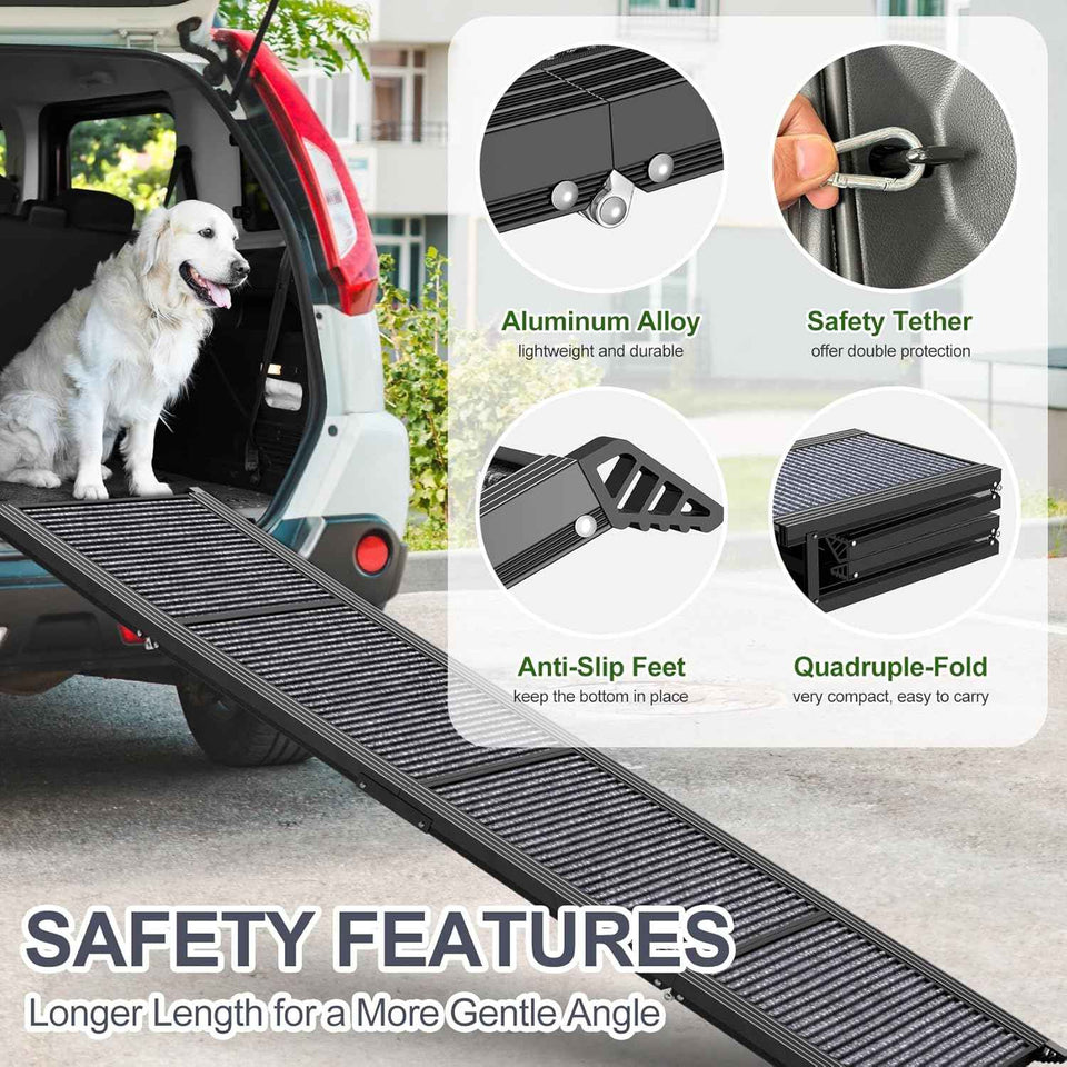 Dog Ramp for Large Dogs, 63" Long & 17" Wide, Non-Slip Rug, Portable, Folding, 250LBS Capacity