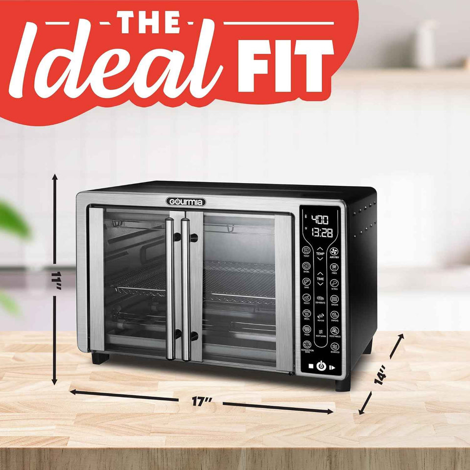 Gourmia 25 Qt French Door Air Fryer with 17 Cooking Presets and Digital Display