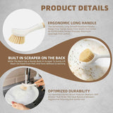 Bamboo Dish Scrubber Brush Set - 4 Pack with Built-in Scraper for Pots, Sinks