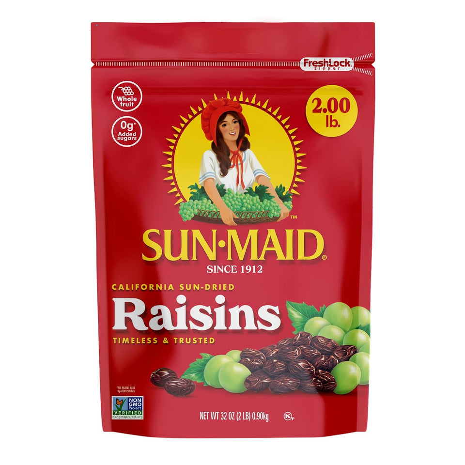 Sun-Maid California sun-dried raisins 2-pack 32 oz resealable bag natural sweetener snack
