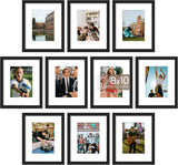 upsimples 5x7 Picture Frame Set of 10, Display Pictures 4x6 with Mat or 5x7 Without, Multi Photo Frames Collage for Wall or Tabletop Display, Black