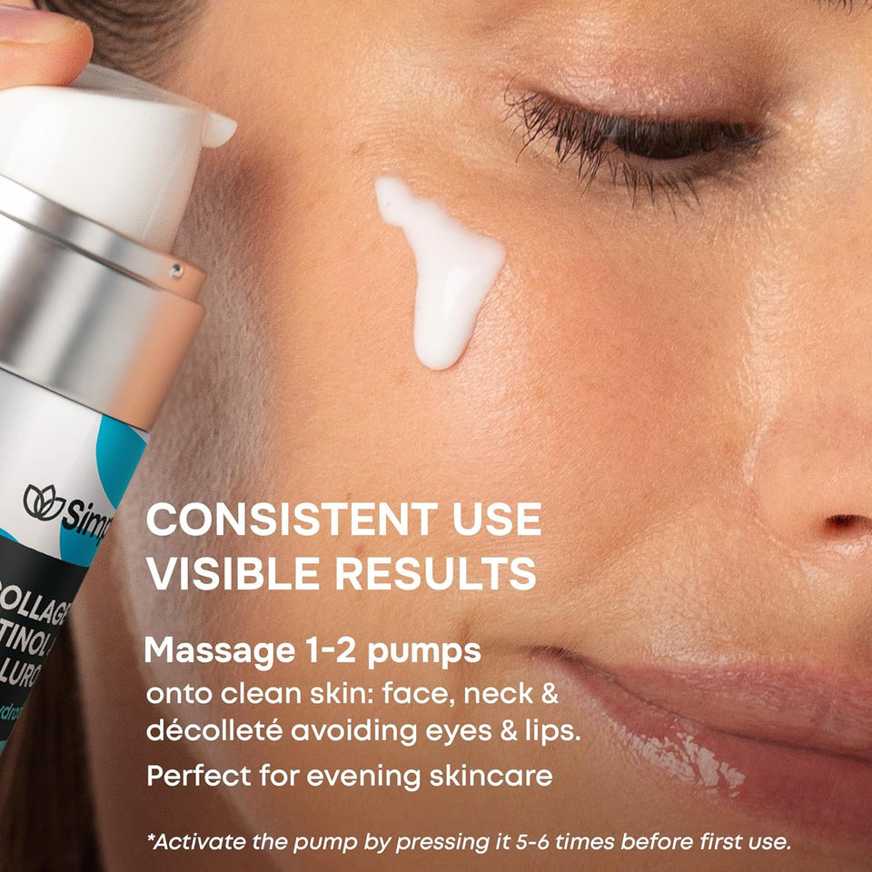 SimplyVital Collagen, Retinol & Hyaluronic Acid Serum - Anti-Aging Moisturizer for Face, Neck & Décolleté - Made in USA, Deep Moisturizing Skin Care Complex - Hydrating Facial Serum for Women, 1 fl.oz