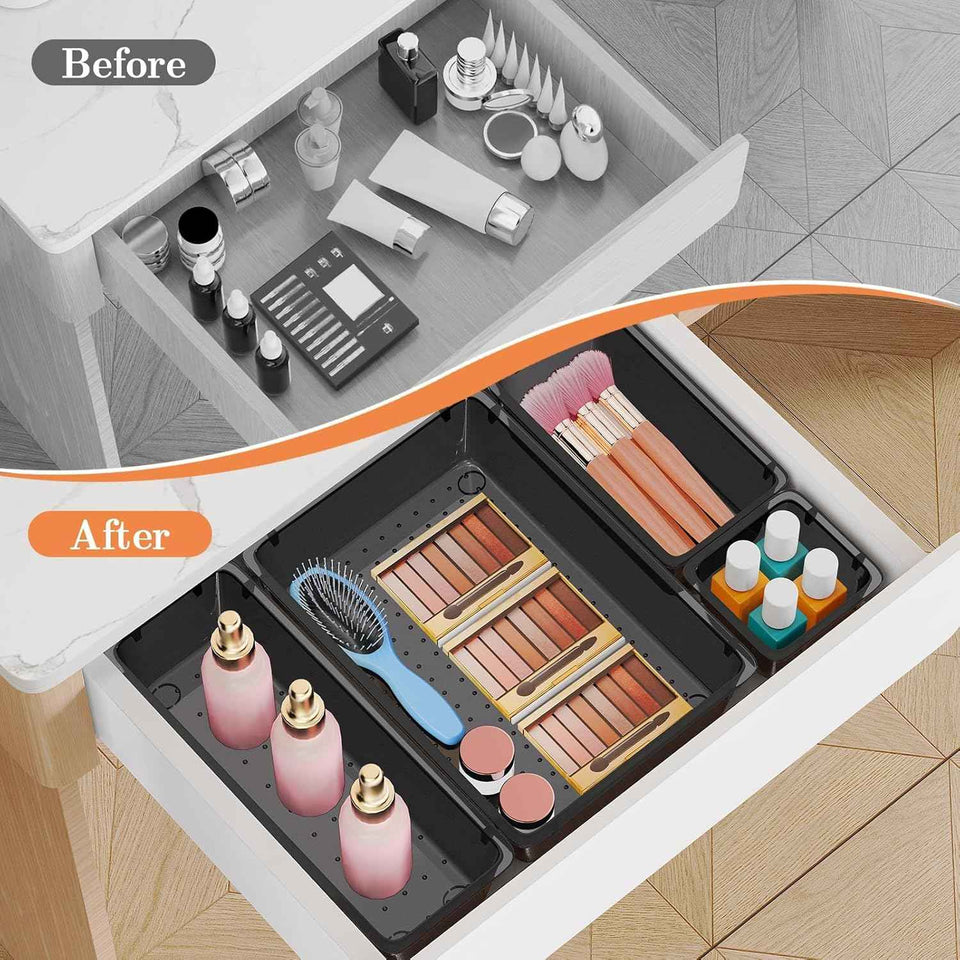 25 PCS Plastic Drawer Organizer Set with 4-Size Trays for Makeup, Jewelry, and Gadgets Storage and Organization