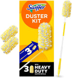 swiffer heavy duty 3 ft extendable handle starter kit with 3 refills, 2x more fibers, allergen removal