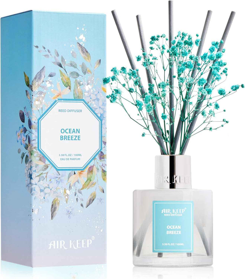 Airkeep Reed Diffuser Set,3.38 fl oz (100 ml) - Clean Linen Oil Diffusers with 8 Reed Sticks,Home Fragrance Reed Diffuser for Bathroom Shelf Decor