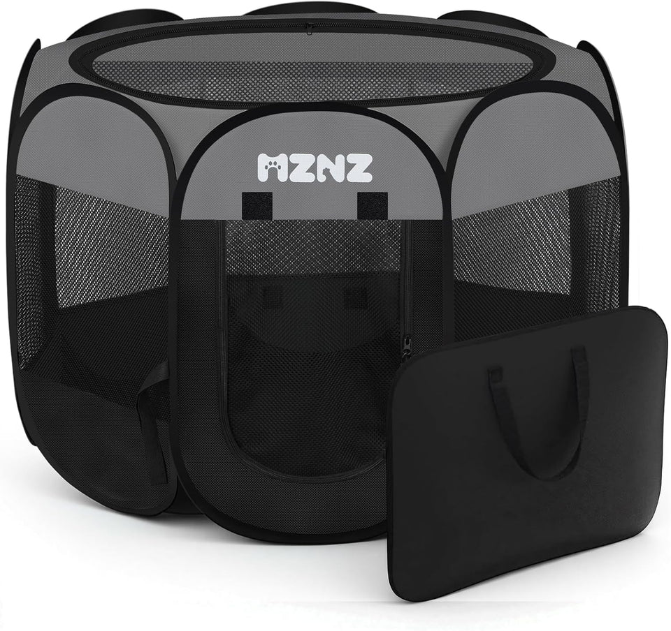Grey dog cat playpen, portable puppy pet crate for small dogs, cats, rabbits, foldable dog cage enclosure with carrying case