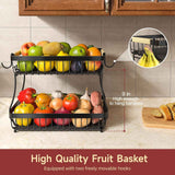 2-Tier Fruit Basket for Kitchen Counter with Metal Fruit Bowl and Wooden Handle