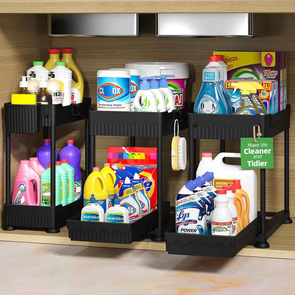 Sevenblue 3-Pack 2-Tier Multi-Use Kitchen and Bathroom Cabinet Organizers with Sliding Drawers
