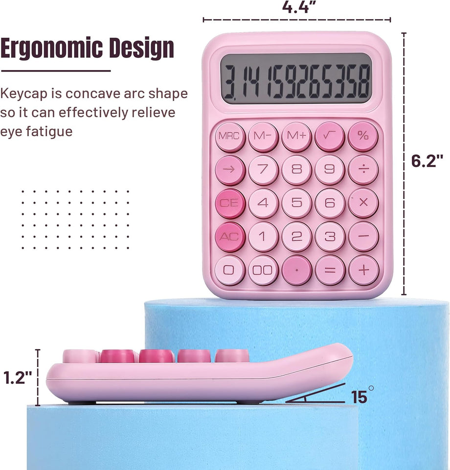 Mr. Pen Mechanical Switch Calculator - 12 Digit Large LCD Display, Pink with Big Buttons