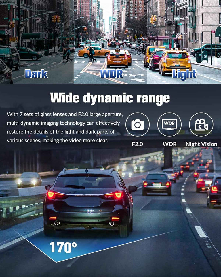 Dash Camera for Cars,4K Full UHD Car Camera Front Rear with 32GB Card,Built-in Super Night Vision,2.0'' IPS Screen,170°Wide Angle,WDR, 24H Parking Mode, Loop Recording.