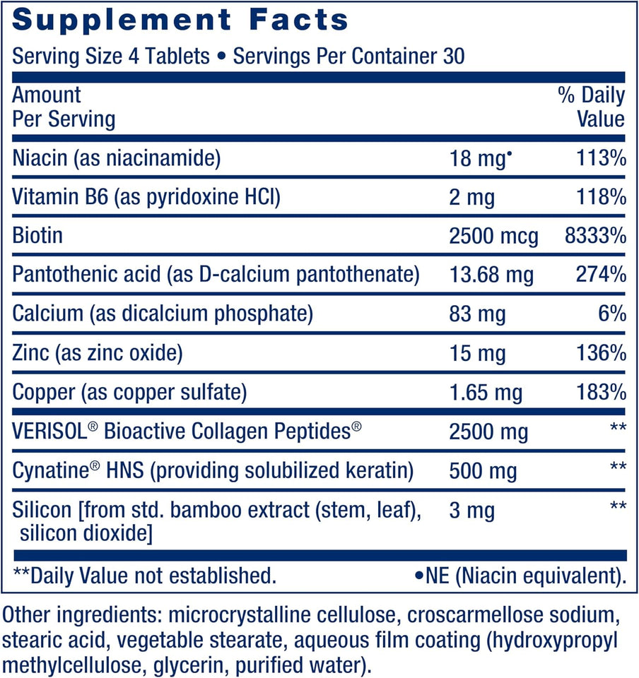 Life Extension Hair, Skin, & Nails- Collagen Plus, 120 Count