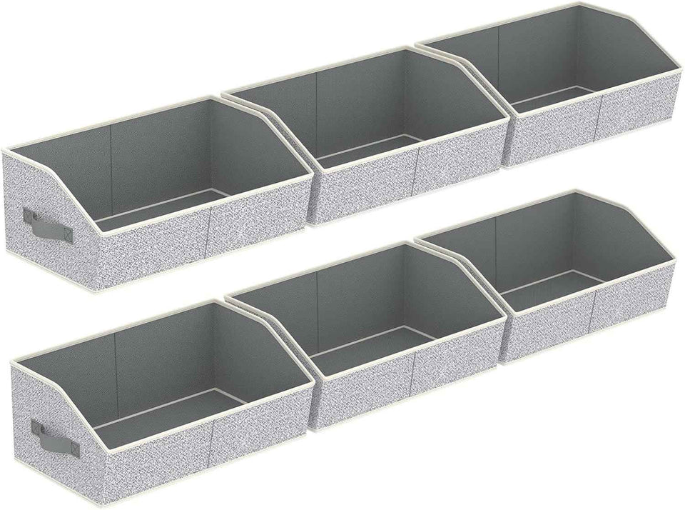 Closet Organizers Bins 6 Packs - Large Closet Shelf Organizer with Handles, Fabric Trapezoid Storage Bins, Collapsible Storage Cubes for Clothes, Towels, Light Gray