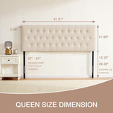 Tufted Upholstered Headboard Queen Size, Solid Wood Head Board with Durable Metal Legs, Adjustable Height Bed headboard from 37” to 51” Fabric Headboard in Modern Button Design, Beige