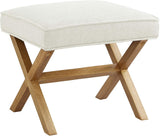 Small Ottoman Foot Rest, Mid-Century Modern X Square Polyester Foot Stool, Linen, Ivory White, 18"D x 19.8"W x 18.3"H