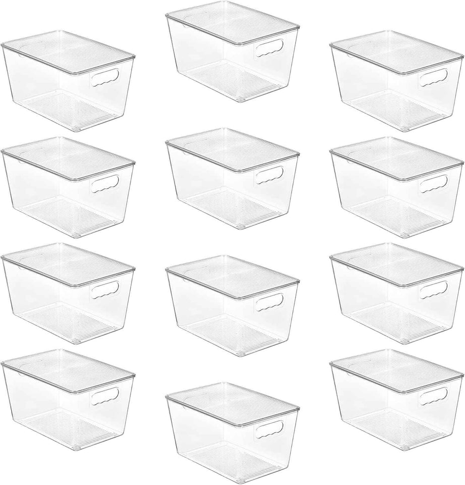 Vtopmart 6 Pack Clear Stackable Storage Bins with Lids, Medium Plastic Containers with Handle for Pantry Organizer and Storage,Perfect for Kitchen,Fridge,Cabinet, Closet,Bathroom Organization
