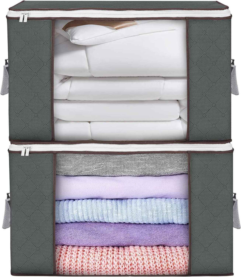 90 L Large Storage Bags, 6 Pack Clothes Storage Bins Foldable Closet Organizers Storage Containers with Reinforced Handle for Clothing, Blanket, Comforters, Bed Sheets, Pillows and Toys (Gray)