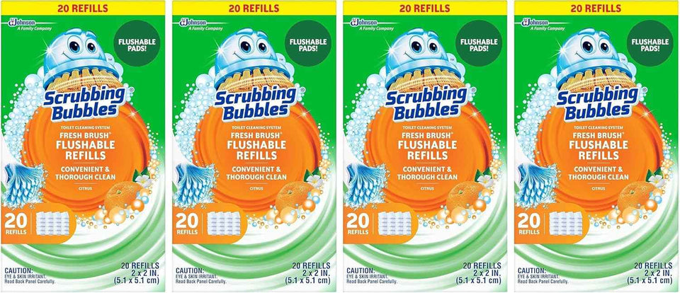 Scrubbing Bubbles Flushable Toilet Bowl Wand Cleaner Refills, Fresh Brush Cleaner Toilet Refill Pads, Removes Limescale & Odors, Citrus Scent, 20 Count (Pack of 1)