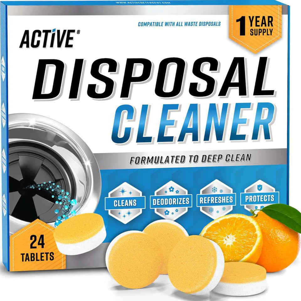 Garbage disposal cleaner tablets, foaming citrus fresh, 24-pack, odor-causing residue removal, weekly maintenance