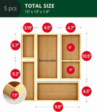 ROYAL CRAFT WOOD 5-Piece Bamboo Drawer Organizer Set – Multi-Use Storage Trays for Kitchen, Bathroom, Office, Makeup, Jewelry & More – Junk Drawer Tray, Utensil Holder, Storage Box & Bin Set (5 Boxes)